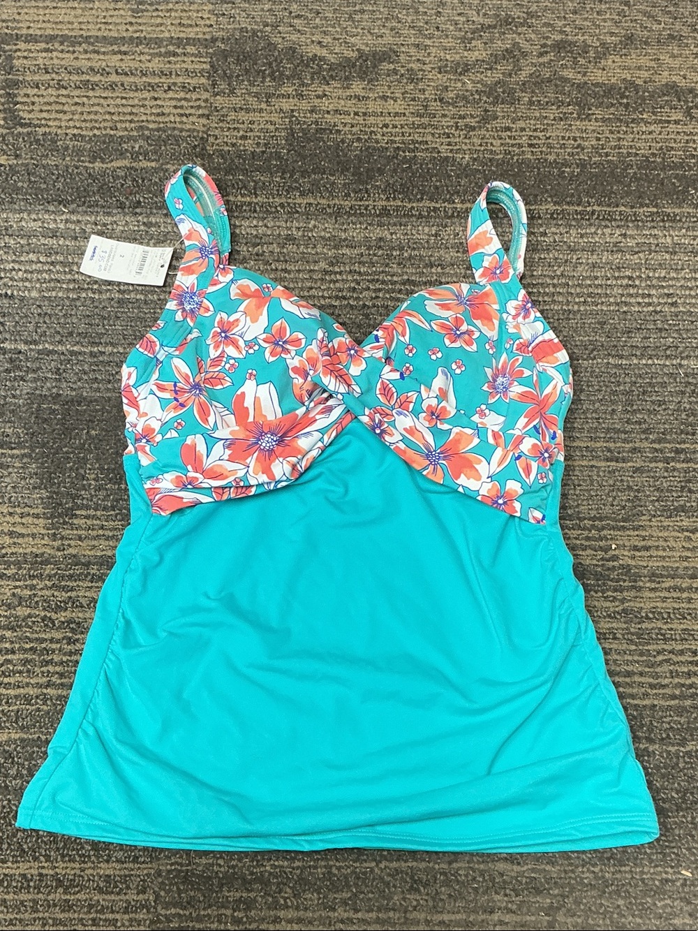 Lands' End Turquoise Floral Swim Top